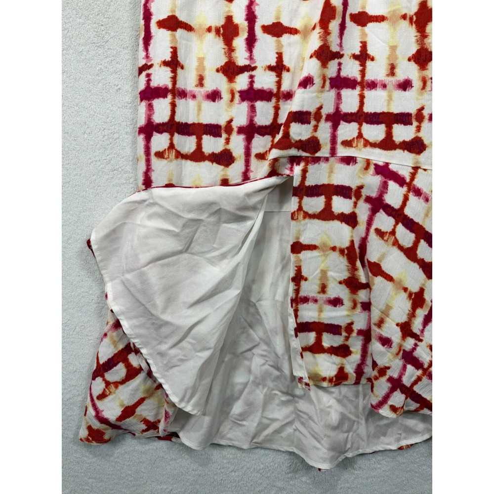 Leyden Womens Tie Dye Grid Tie Front High Low Midi Dress Red Orange Large NEW - Picture 4 of 10